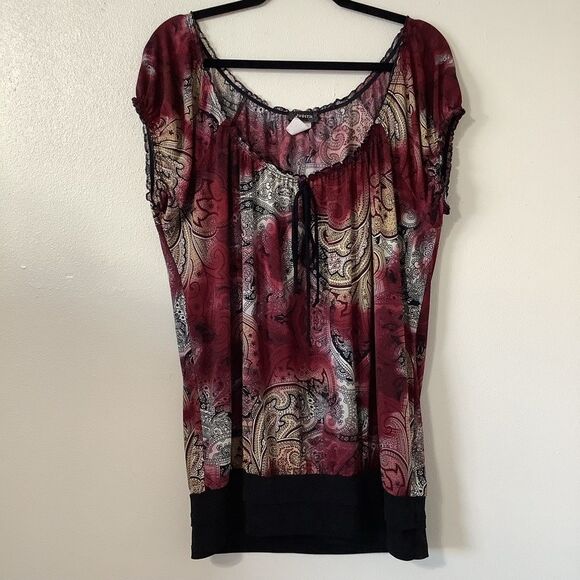 Judith Y2K Whimsigoth Witchy Fairy Grunge Paisley Milkmaid Blouse 1X - Picture 1 of 12